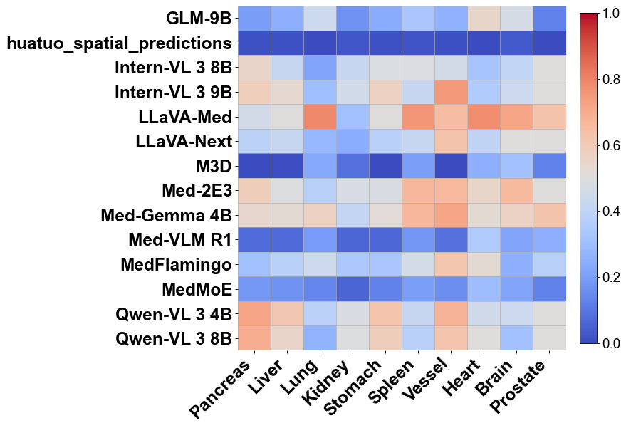 Per-organ accuracy heatmap
