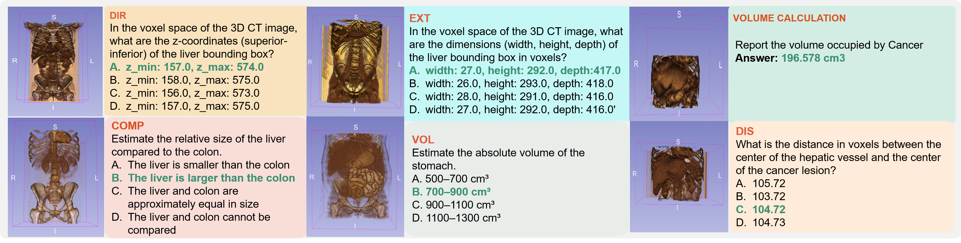 3D CT visualization with spatial reasoning tasks